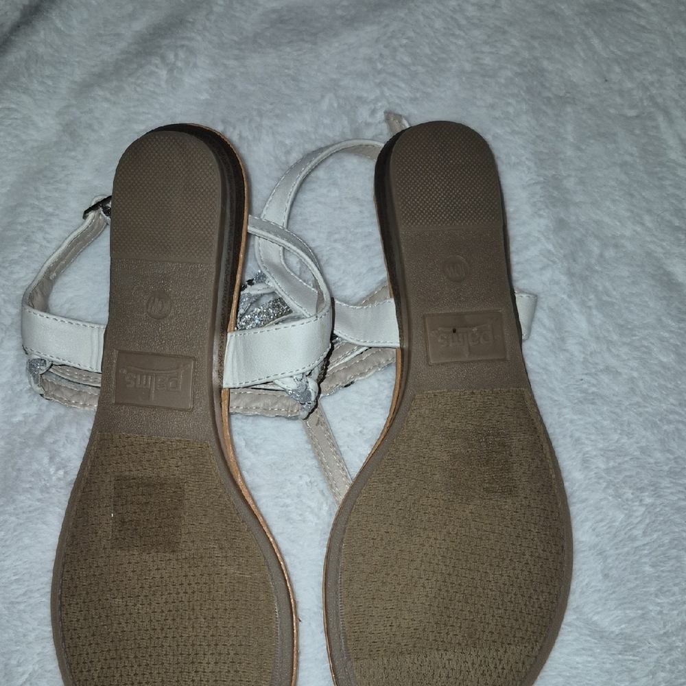 Women's Silver and Tan Sandals Sz. 10W - Picture 3 of 3